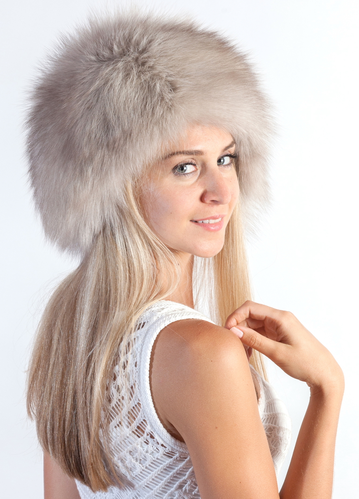 Colbacco in pelliccia di volpe indaco per donne, cappello da